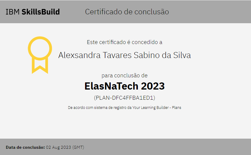 Certificado IBM SkillsBuild - Programa ElasNaTech